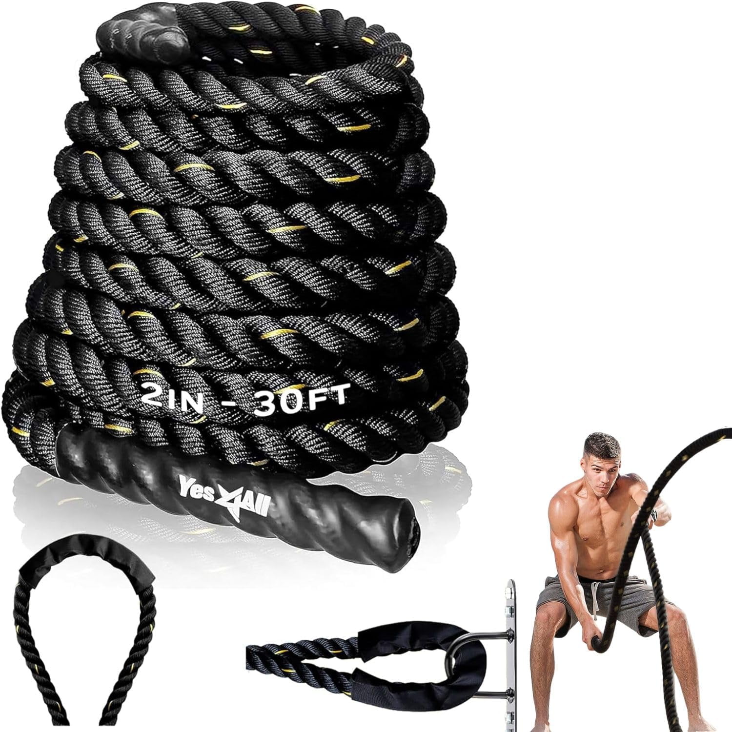 1.5/2 Inch Battle Ropes with Extra Protective Sleeve, Workout Ropes for ...