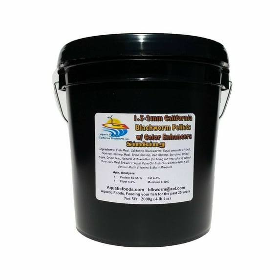 1.5-2 mm Sinking California Blackworm Pellets with Color Enhancers and Vitamins...2000g / 4.4-lbs Bucket