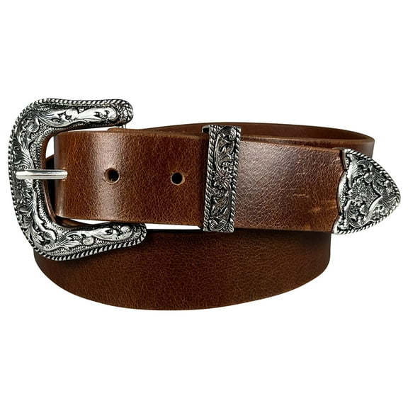 1.5" (38mm) Cognac Western Style Leather Belt (26)