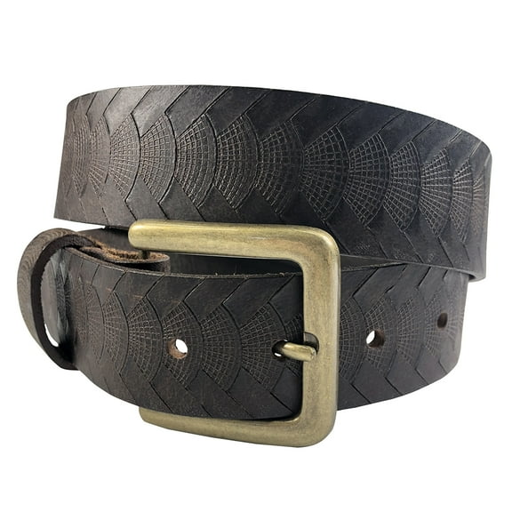1.5"(38mm) Embossed Reptile Weave Brown Buffalo Leather Belt Handmade in Canada by Zelikovitz Size 26-46 Size: 34 for 32" Waist