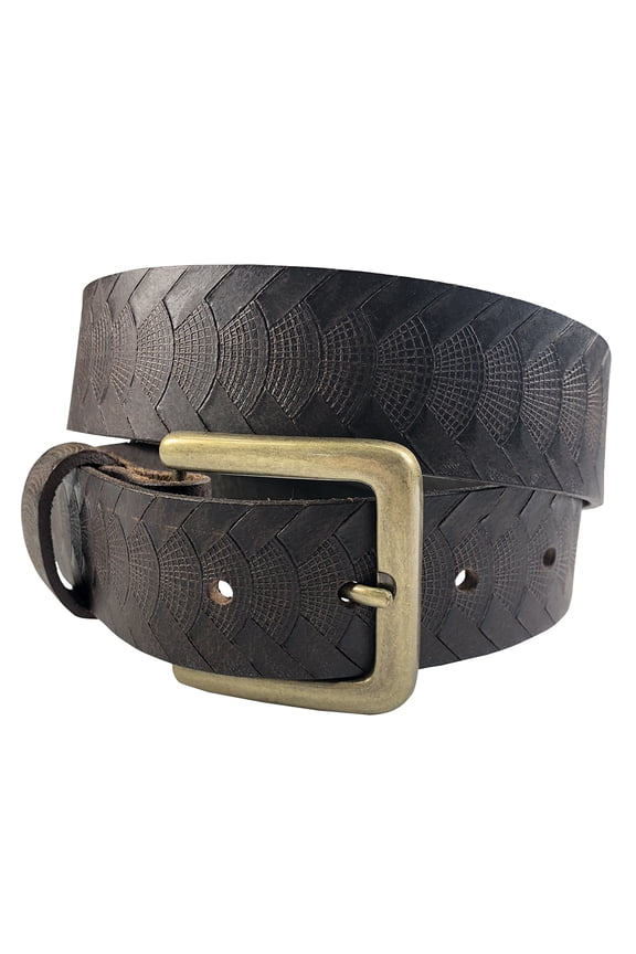 1.5"(38mm) Embossed Reptile Weave Brown Buffalo Leather Belt Handmade in Canada by Zelikovitz Size 26-46 Size: 34 for 32" Waist
