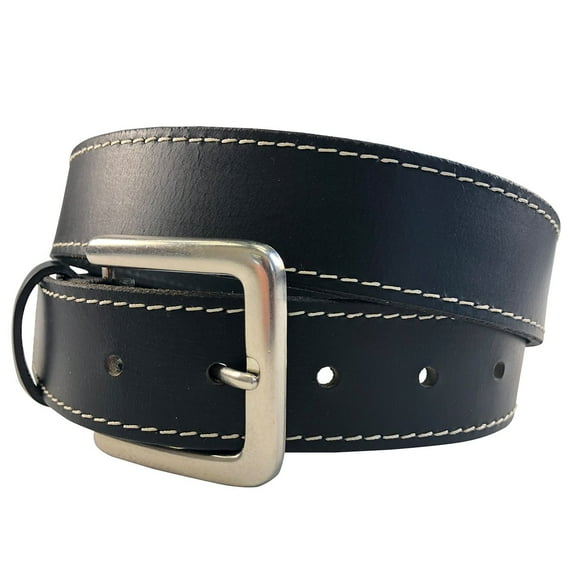 1.5"(38mm) Men's Black Solid Buffalo Leather Stitched Belt Handmade in Canada by Zelikovitz Size: 58 for 56" Waist