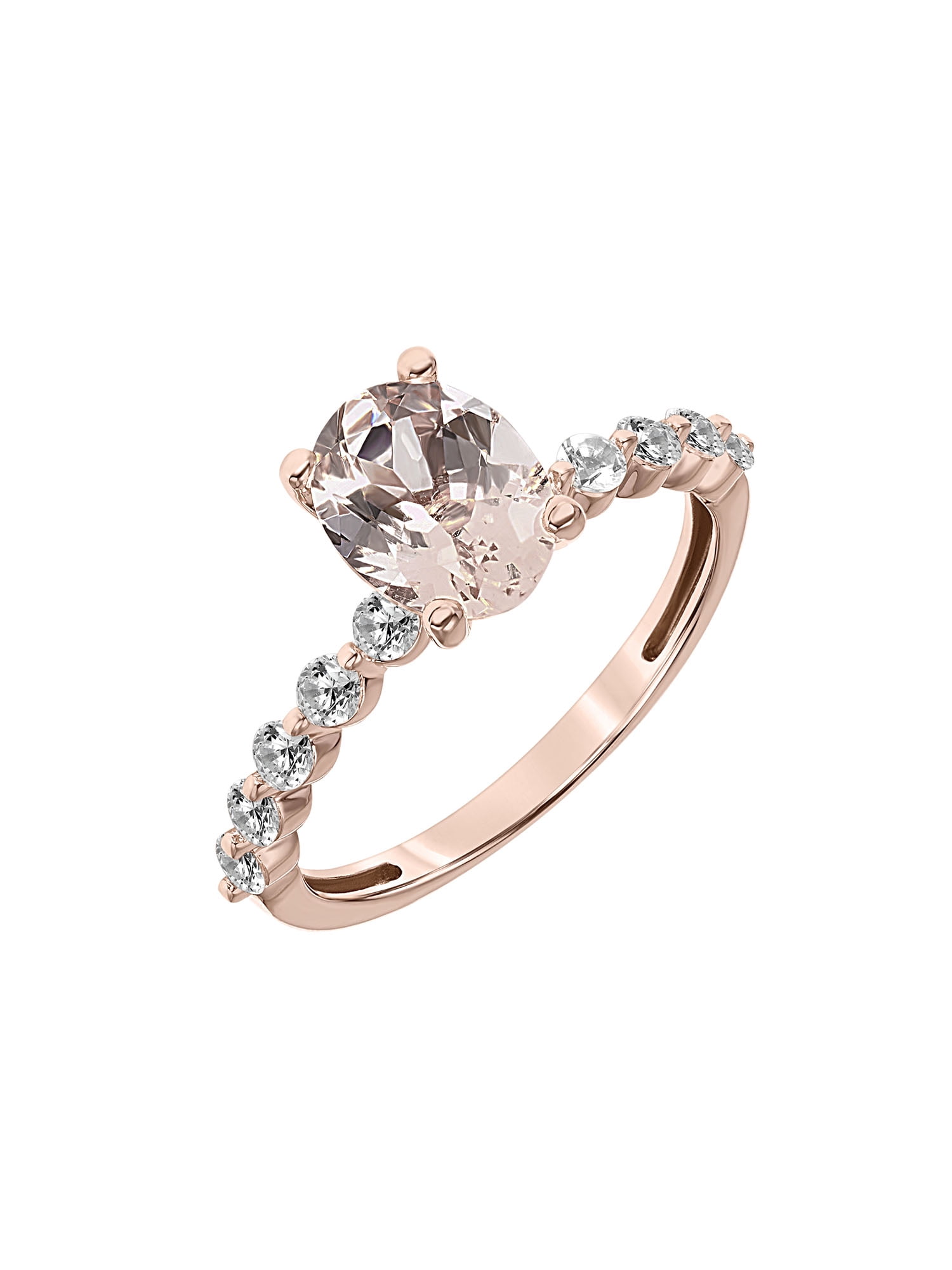 1-5/8 Carat T.G.W. Morganite & White Topaz Engagement Ring in 10k Rose Gold