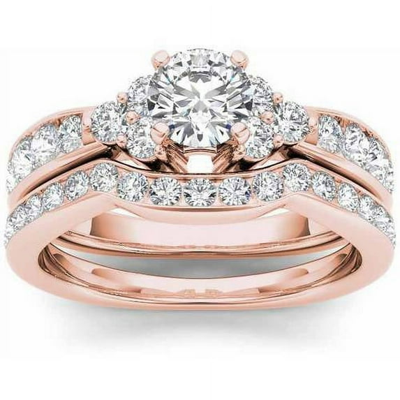 1-5/8 Carat T.W. Diamond 14kt Rose Gold Engagement Ring Set