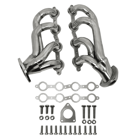 1-5/8" Exhaust Header for 2002-2016 Chevy Silverado, Sierra, Suburban, Tahoe, Yukon, Escalade 4.8L 5.3L 6.0L 6.2L V8, Premium 304 Stainless Steel