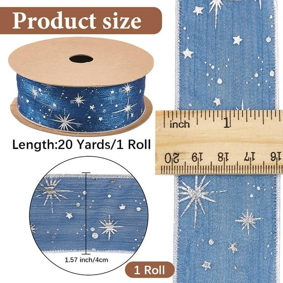 1 5/8 Inch 20 Yards Blue Star Printed Sheer Chiffon Trim Glitter Stars Pattern Transparent Organza Polyester Fabric Ribbon for Sewing Making Gift Wrapping Party Home Decoration DIY Crafts