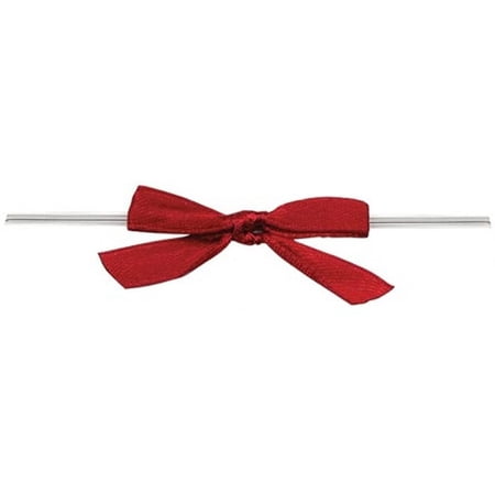 1 5/8" Wide Red Pre-Tied Satin Bow - with Wire Twist Attached - 25 Pack (ttb2red)