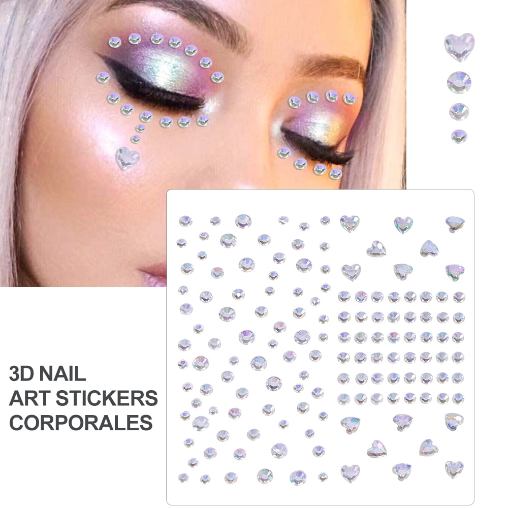 1/5/8Pcs 3D Face Eye Party Makeup Tattoo Sticker Diamond Rhinestones ...