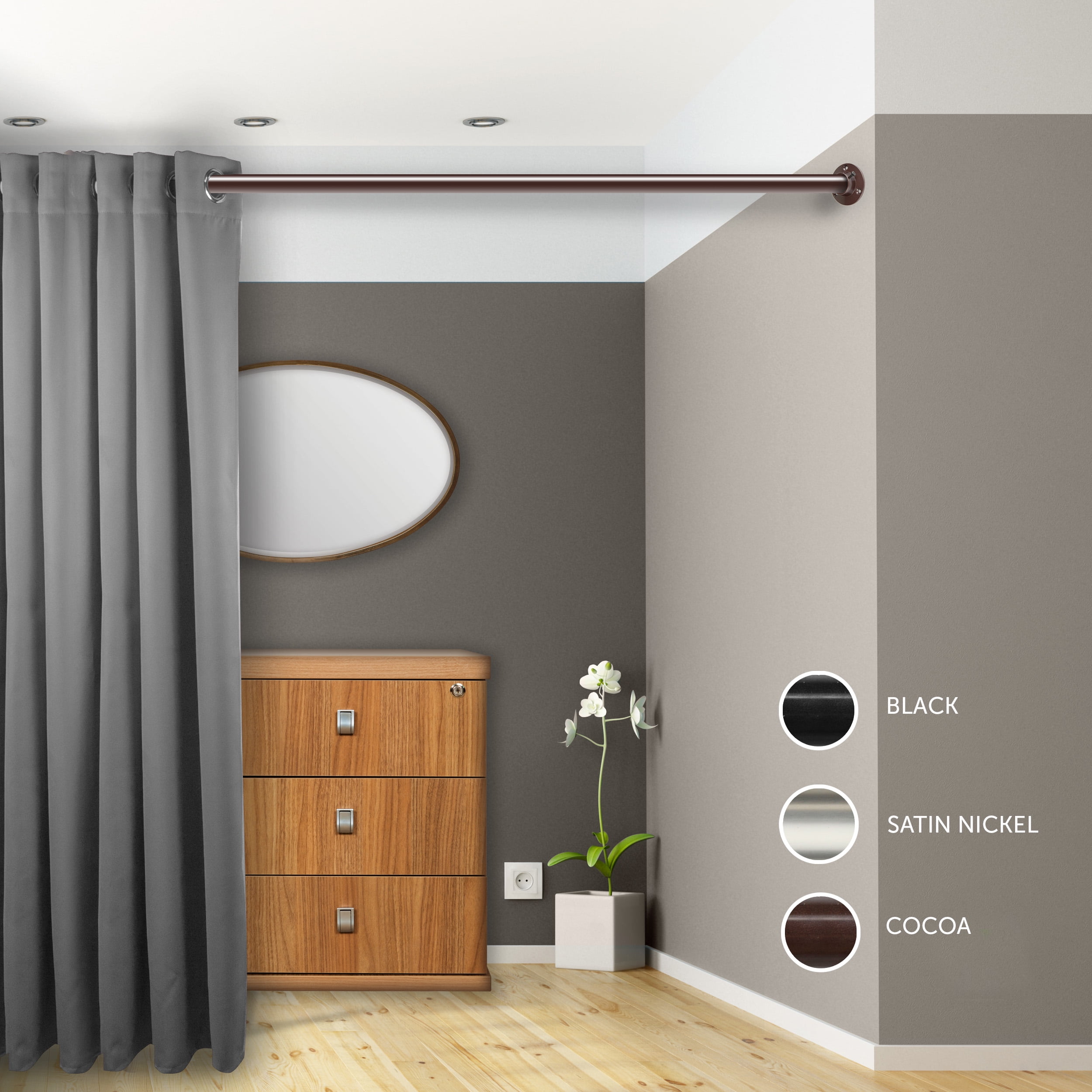 1.5" Adjustable 48-84 inch Room Divider Rod and Socket Set - Cocoa