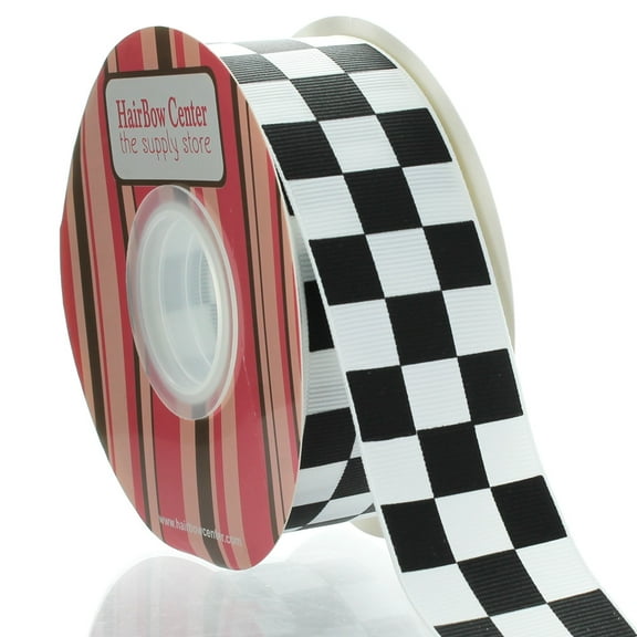 1.5" Black Racing Checkered Grosgrain Ribbon 25yd