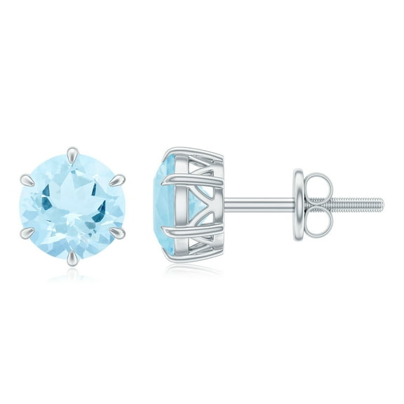 Rosec Jewels 1.5 CT Aquamarine Solitaire Stud Earrings for Women (6 MM Round Cut Aquamarine), 925 Sterling Silver