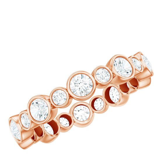 1.5 CT Bezel Set Moissanite Uneven Full Eternity Ring, 14K Rose Gold, US 7.00