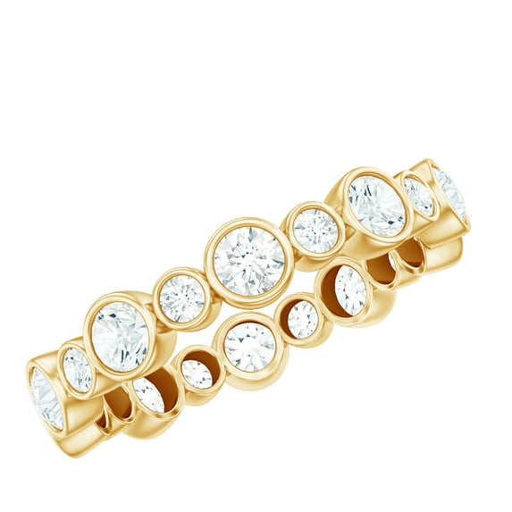 Rosec Jewels Certified Moissanite Eternity Ring for Women - Wedding Anniversary Ring - D-VS1 Quality - with Jewelry Box, 14K Yellow Gold, US 13.00