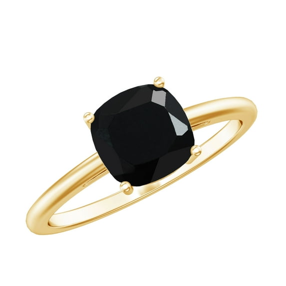 Rosec Jewels 1.5 CT Black Onyx Gold Solitaire Ring, December Birthstone Ring (7 MM Cushion Cut Black Onyx), 10K Yellow Gold, US 12.50