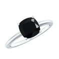 thumbnail image 1 of Rosec Jewels 1.5 CT Black Onyx Gold Solitaire Ring, December Birthstone Ring (7 MM Cushion Cut Black Onyx), 14K White Gold, US 6.50, 1 of 9