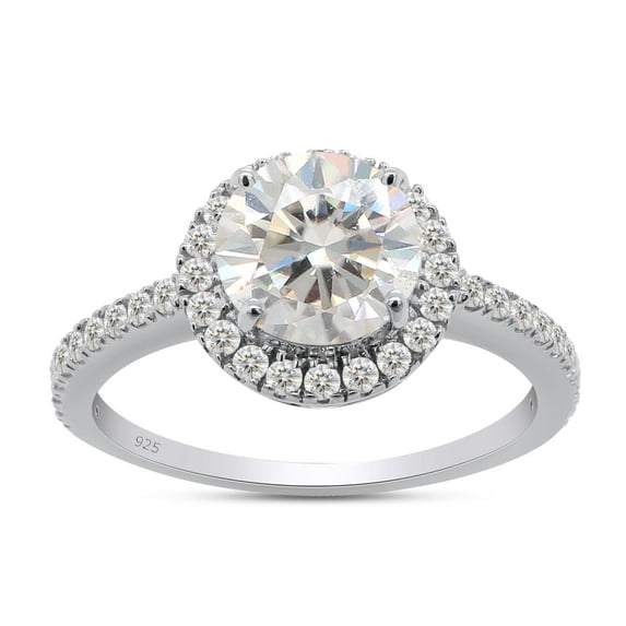 1.5 CT Center Halo Lab Created Moissanite Diamond Engagement Wedding Ring for Women in 14k White Gold Plated Sterling Silver (2 Cttw, Color- D, Clarity- VVS1) Ring Size-5.5