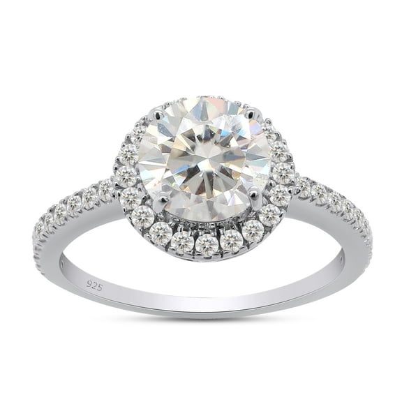 1.5 CT Center Halo Lab Created Moissanite Diamond Engagement Wedding Ring for Women in 14k White Gold Plated Sterling Silver (2 Cttw, Color- D, Clarity- VVS1) Ring Size-4