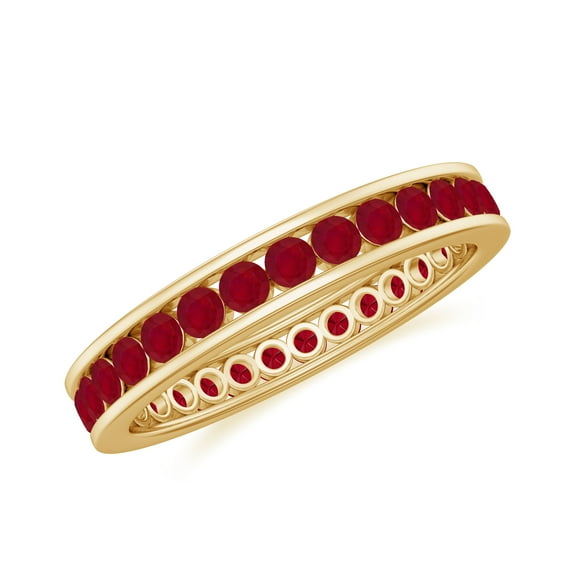 Rosec Jewels 1.5 CT Channel Set Lab Created Ruby Eternity Band for Women, 10K Yellow Gold, US 9.50