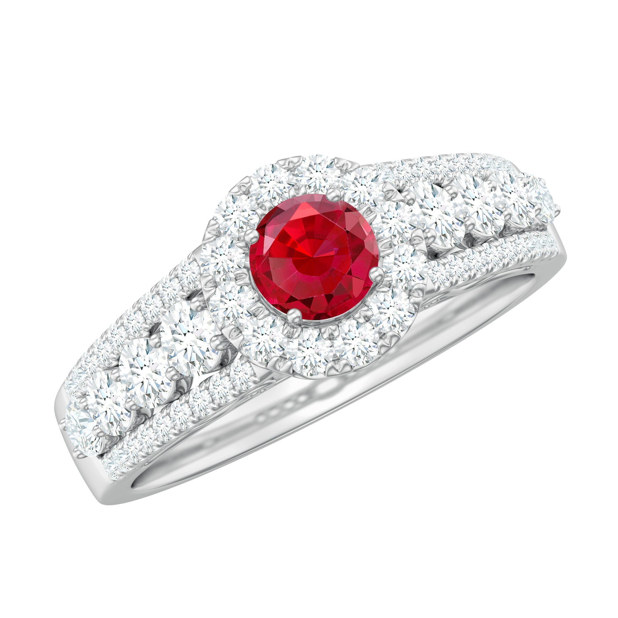 1.5 CT Lab Created Ruby and Moissnaite Ring for Women, Created Ruby