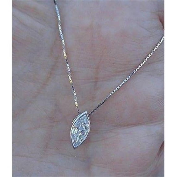 1.5 CT Marquise Cut Diamond Bezel Setting Pendant Necklace - White Gold