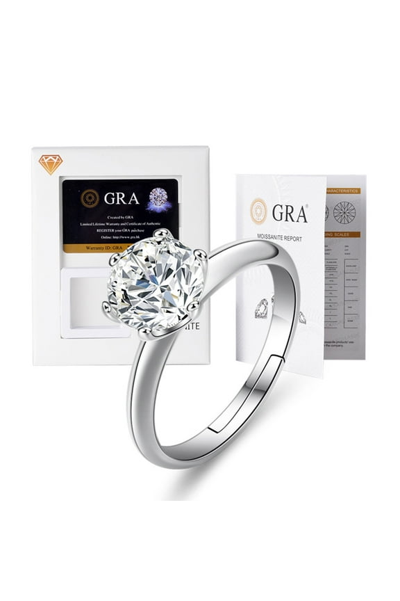 1.5 CT Moissanite Diamond for Women Modern Stylish Engagement Ring D Color VVS1 Jewelry 18k White Gold Over Silver Rings with Adjustable Open