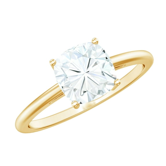 Rosec Jewels Certified Moissanite Cushion Cut Engagement Ring - 8 mm - 3 Ct Moissanite Ring - D-VS1 Quality Certified, 18K Yellow Gold, US 9.50