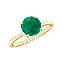 1.5 CT Natural Emerald Solitaire Ring for Women in Sterling Silver / Yellow Gold Plated| May Birthstone, Birthday, Engagement, Wedding Jewelry Gift Ring Size 5