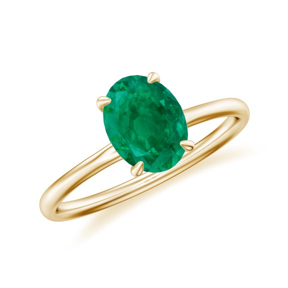 1.5 CT Oval Shaped Emerald Solitaire Ring for Women in Sterling Silver / Yellow Gold Plated| 8x6mm May Birthstone, Birthday, Engagement, Wedding Jewelry Gift Ring Size 9