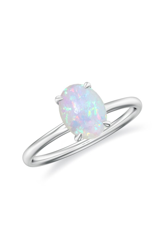 1.5 CT Oval Shaped Opal Solitaire Ring for Women in Sterling Silver / White Gold Plated| 8x6mm October Birthstone, Birthday, Engagement, Wedding Jewelry Gift Ring Size 10