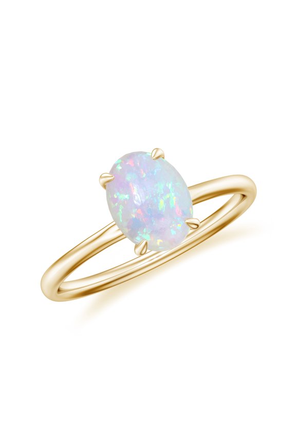 1.5 CT Oval Shaped Opal Solitaire Ring for Women in Sterling Silver / Yellow Gold Plated| 8x6mm October Birthstone, Birthday, Engagement, Wedding Jewelry Gift Ring Size 7
