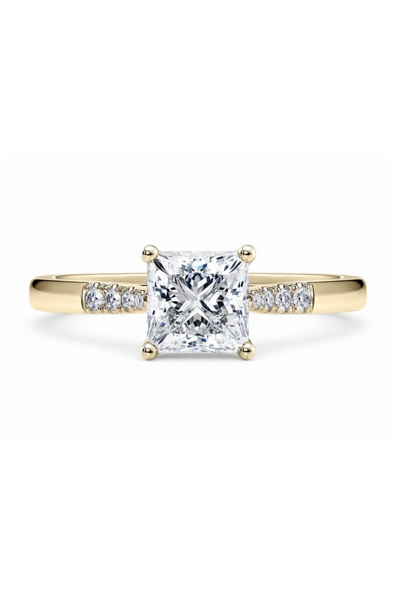 1.5 CT Princess Cut Lab Grown Diamond Engagement Ring for Women in 10K Yellow Gold