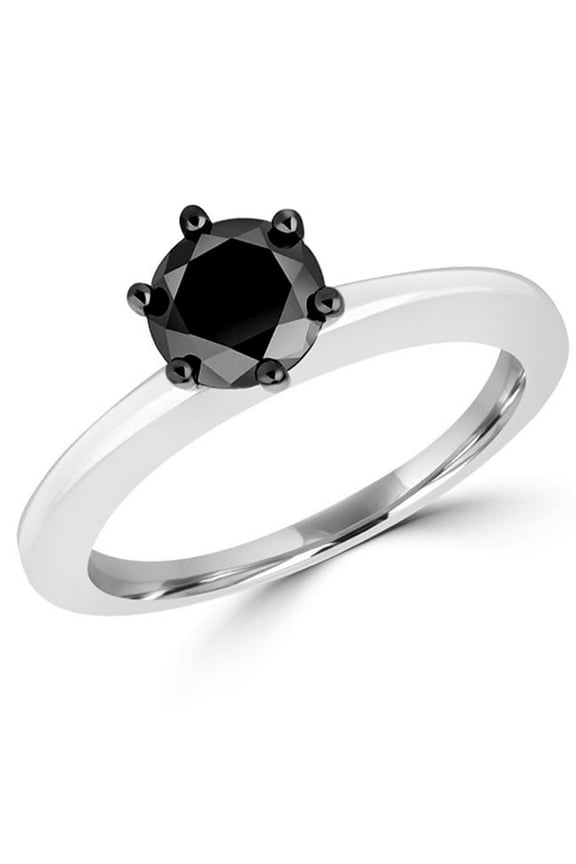 1.5 CT Round BlacK Diamond Solitaire Solitaire Engagement Ring in 10K