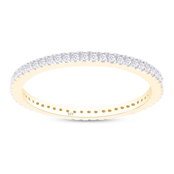1/5 CT Round Cut Natural White Diamond Eternity Stackable Wedding Anniversary Band Ring In 14K Yellow Gold Plated 925 Sterling Silver (0.20 Cttw) -8.5