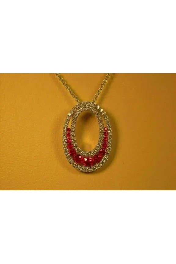 1.5 CT Round Cut Simulated Red Ruby & Diamond Women's Pendant 14K White Gold Plated Silver