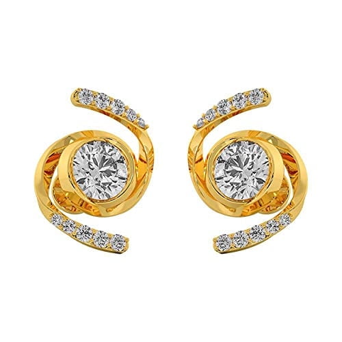 1/5 CT Round Shape White Diamond Spiral Stud Earrings With Push Back In 14K Yellow Gold Plated 925 Sterling Silver (0.20 cttw)
