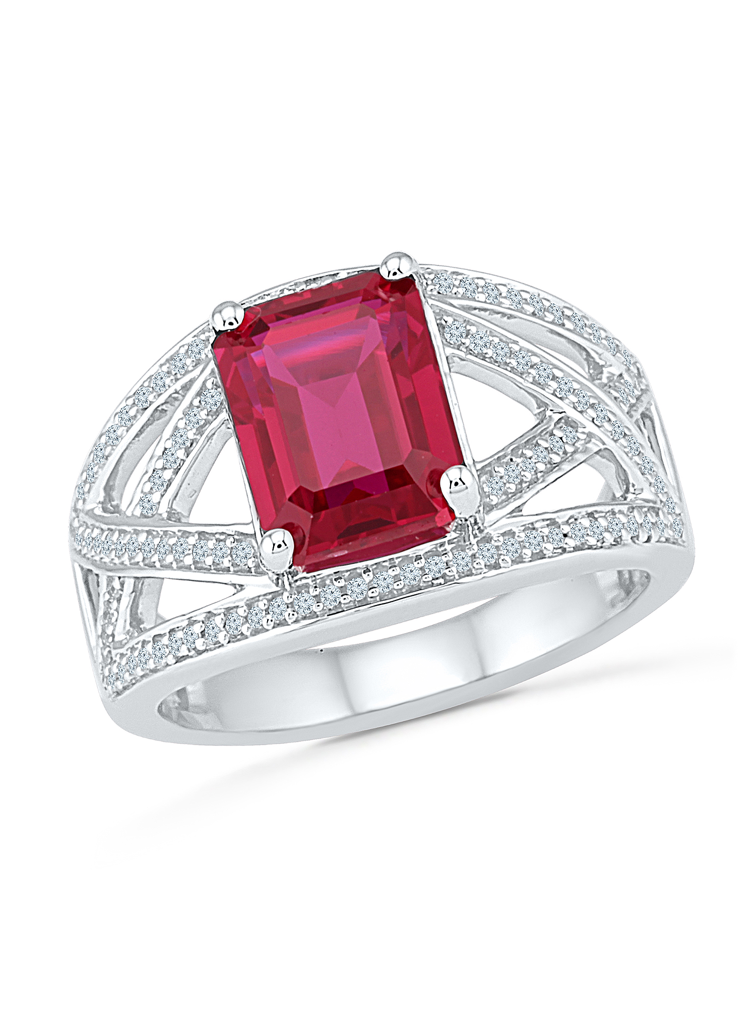 1/5 CTTW STERLING SILVER LAB CREATED RUBY ENGAGEMENT RING