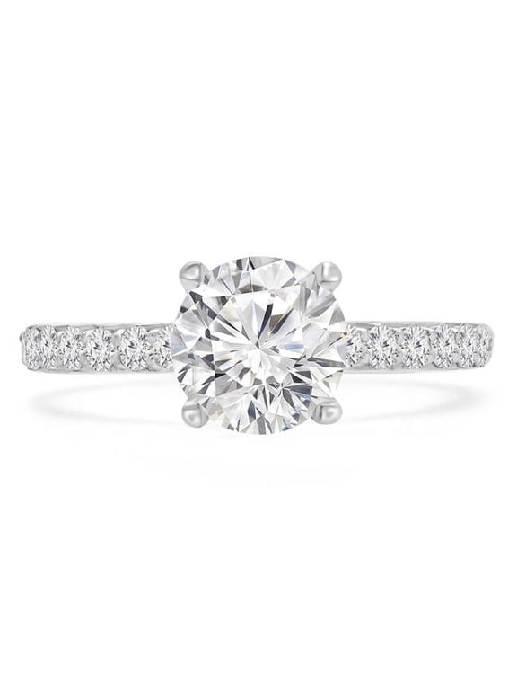1.5 CTW Round Diamond Solitaire Engagement Ring with Accents in 14K White Gold - Size 7
