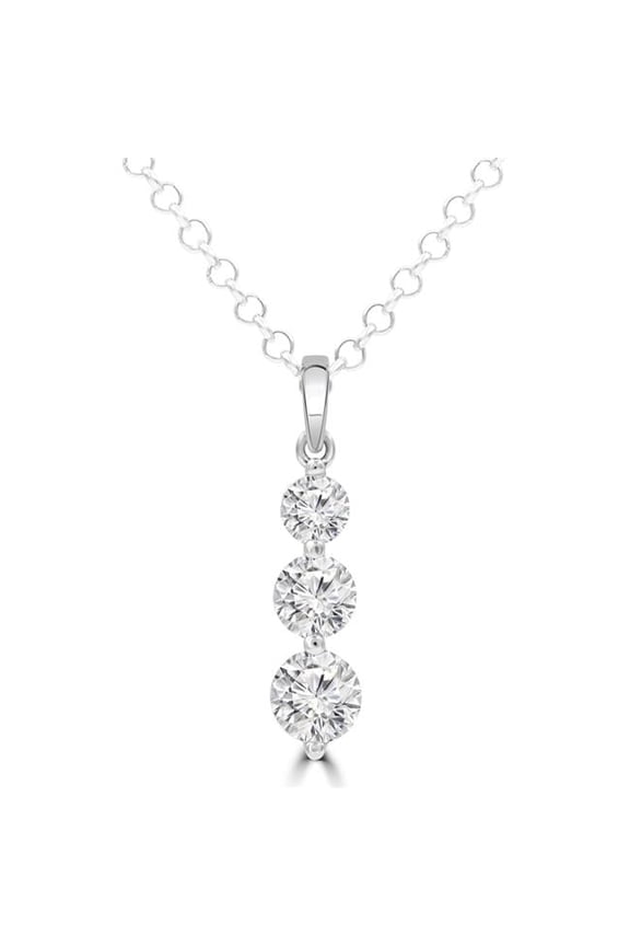 1.5 CTW Round Diamond Three-Stone Pendant Necklace in 14K White Gold