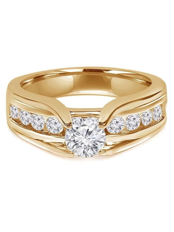 1.5 CTW Round Lab Created Diamond Open Bridge Solitaire with Accents Engagement Ring with Channel Set in 14K Yellow Gold - Size 4