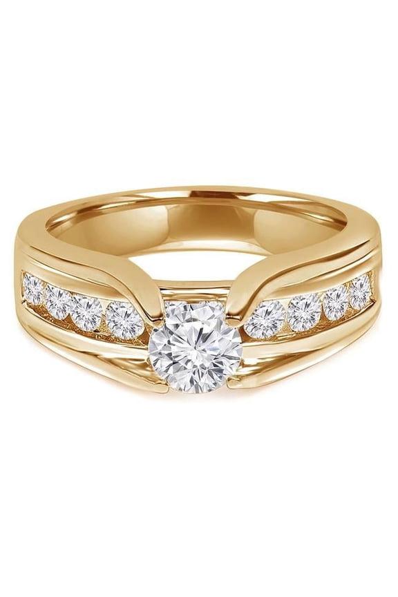 1.5 CTW Round Lab Created Diamond Open Bridge Solitaire with Accents Engagement Ring with Channel Set in 14K Yellow Gold - Size 7.5