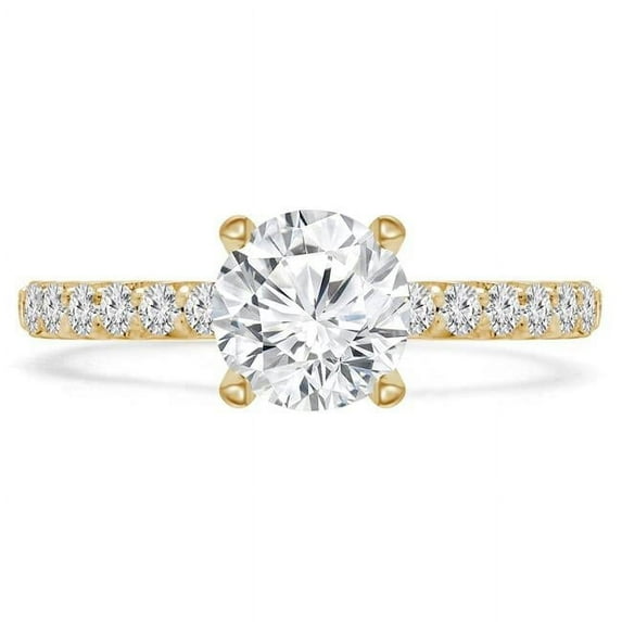 1.5 CTW Round Lab Created Diamond Shared-Prong Solitaire with Accents Engagement Ring in 14K Yellow Gold - Size 5.5