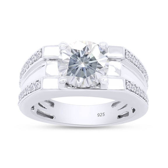 1.5 Carat 7.5MM Round Cut Moissanite Lab Created Diamond Engagement Wedding Band Ring for Men and Women 14K White Gold Plated Sterling Silver-11.5