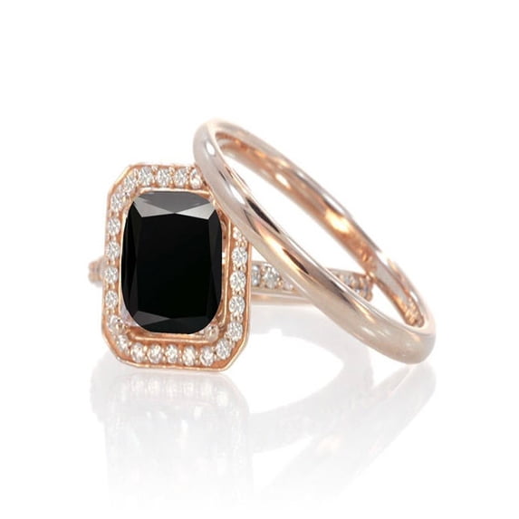 1.5 Carat Bestselling Princess Halo Bridal Set with Black Diamond and Diamond on 10k White Gold