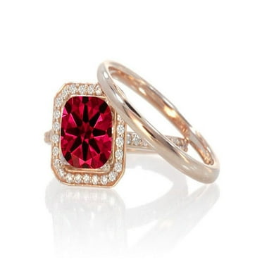 1.5 Carat Bestselling Princess Halo Bridal Set with Ruby and Diamond on 10k White Gold