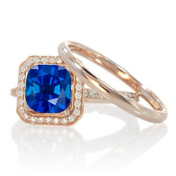 1.5 Carat Bestselling Princess Halo Bridal Set with Sapphire and Diamond on 10k White Gold