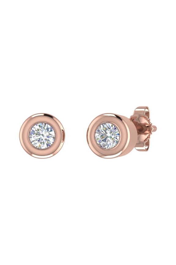 1/5 Carat Bezel Set Diamond Stud Earrings in 10K Rose Gold
