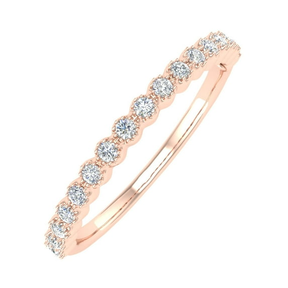 1/5 Carat Bezel Set Diamond Wedding Band Ring in 14K Rose Gold - IGI Certified (Ring Size 4.25) (I1-I2 Clarity)