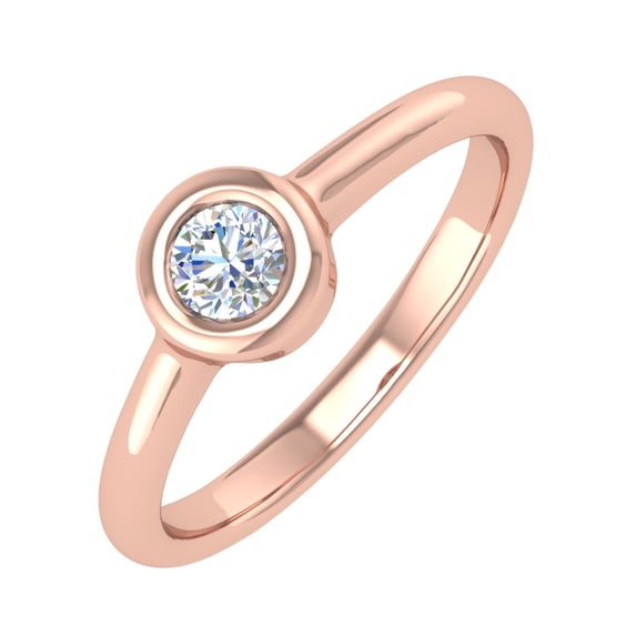 1/5 Carat Bezel Set Solitaire Diamond Engagement Ring Band in 14K Rose Gold (Ring Size 6.75)