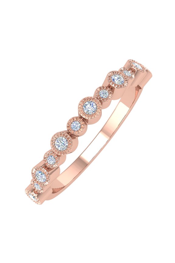 1/5 Carat Bezel Setting Diamond Wedding Band Ring in 14K Rose Gold (Ring Size 10) (I1-I2 Clarity)