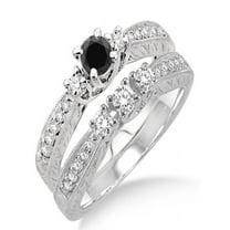1.5 Carat Black Diamond Antique Bridal set on 10k White Gold